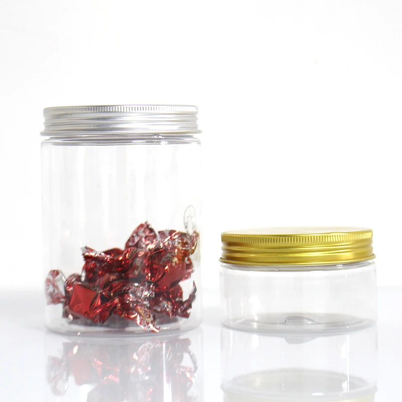 100ML 200ML 300ML 500ML pet round transparent bottle 8oz 10oz cosmetic container food grade plastic jar with gold lids