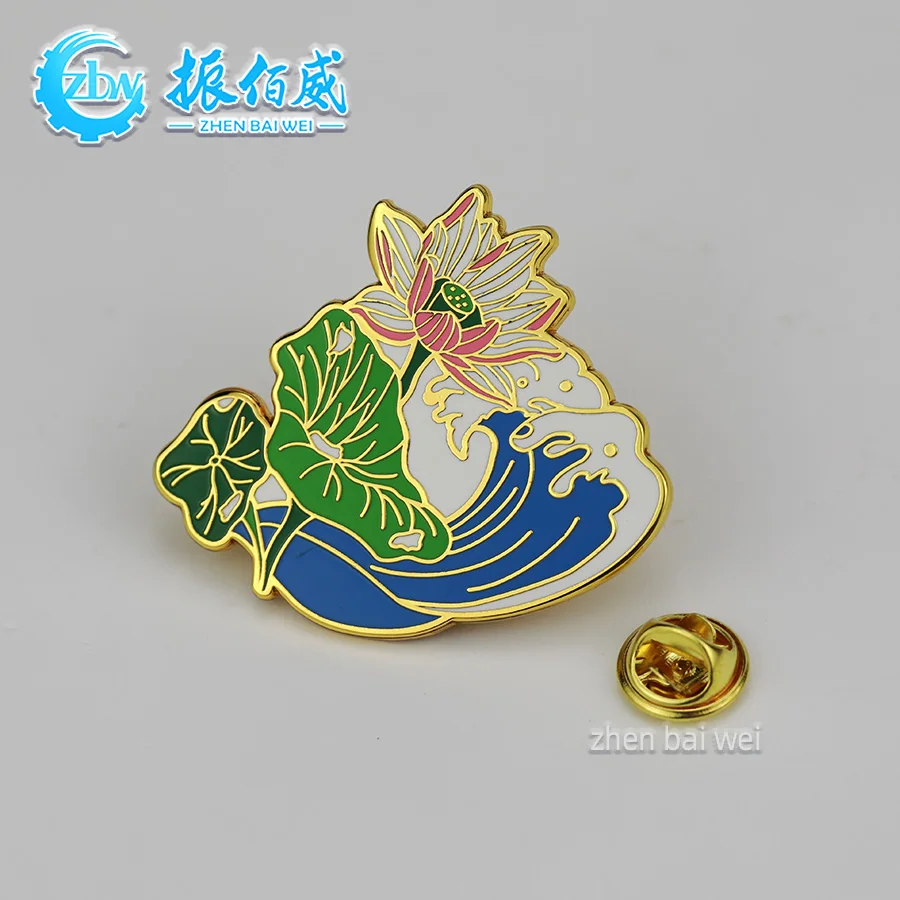 All the way flower lotus leaf lotus Han plant flower metal soft enamel enamel pin custom for coat and hat decoration