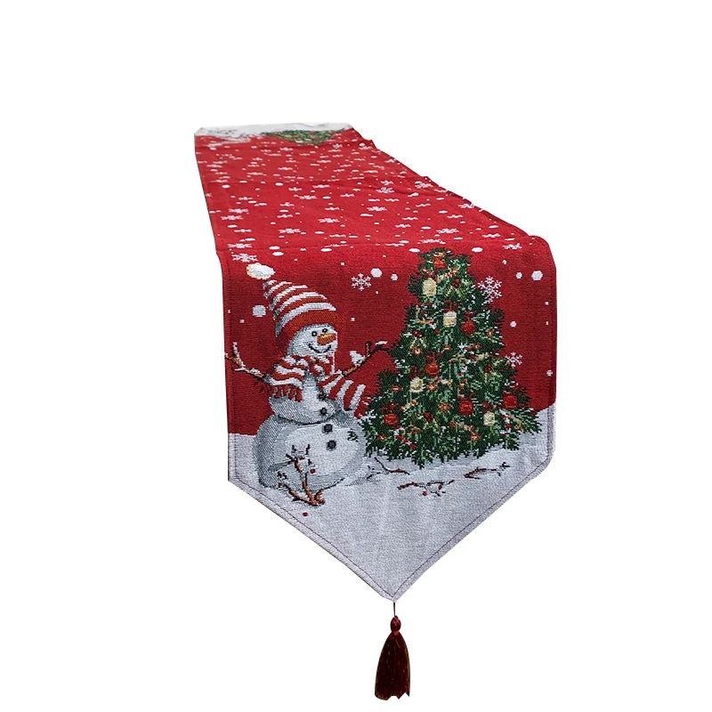 Hot pick red green Christmas snowman Xmas tree ornament table runner