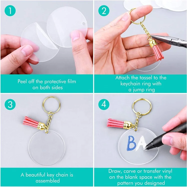 120 Pcs 2 Inch DIY Keepsake Double Sided Transparent Blank Circle Disc Gold Acrylic Keychain Sets