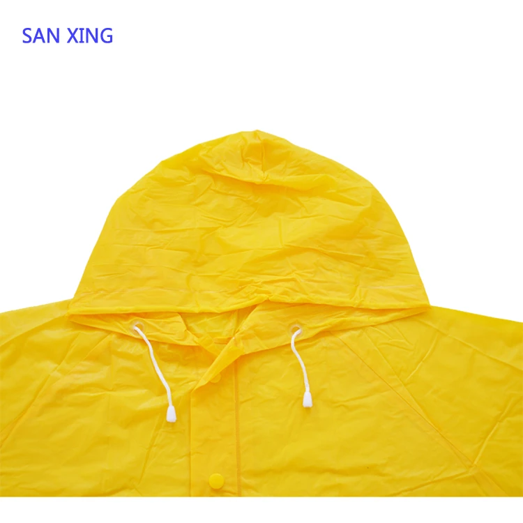
PVC coated polyester yellow raincoat 100% waterproof raincoat hooded 