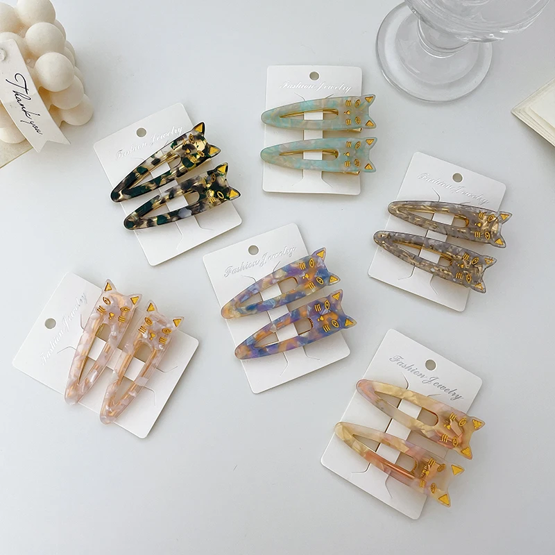 DOWELL wholesale two packs fashion hair clip women cute cat acetate hair clips