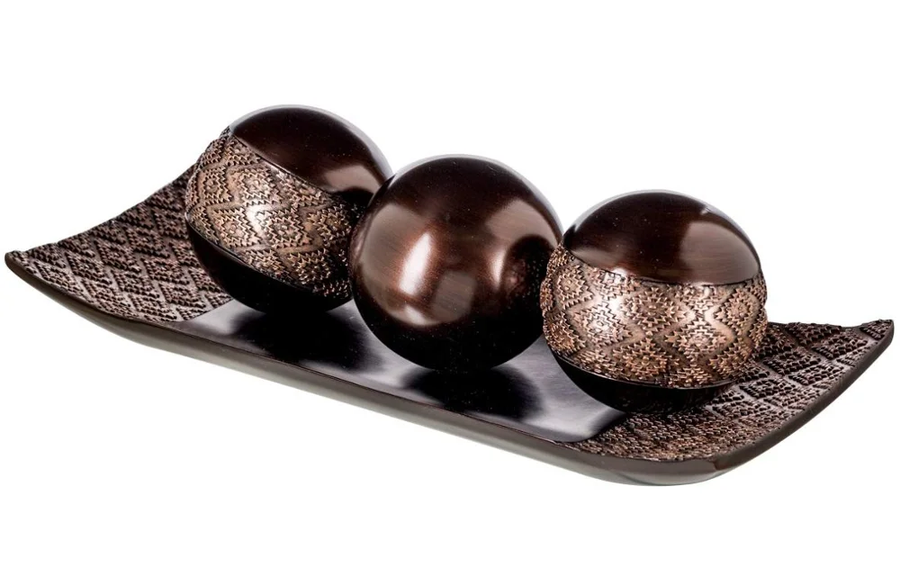 Dublin Home Decor Tray and Orbs Balls Set of 3 - Coffee Table Mantle Decor Centerpiece Bowl with Spheres House Decoration