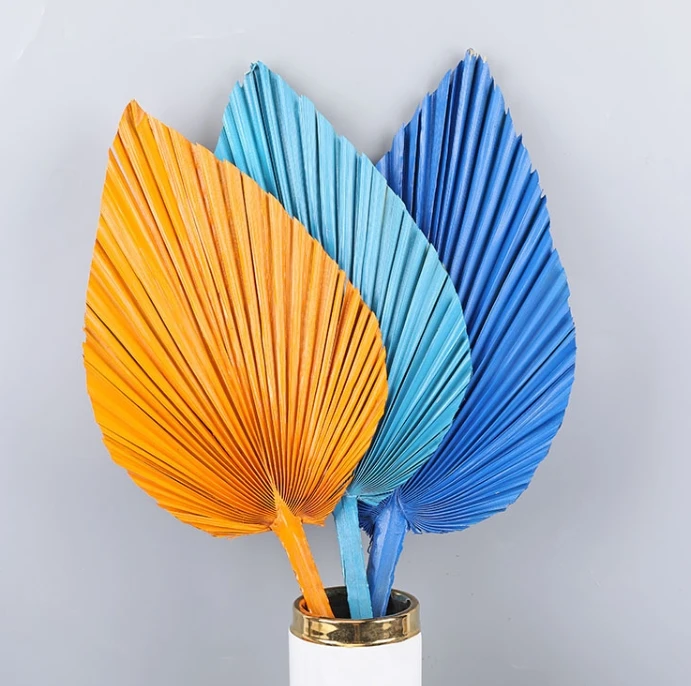Palm Leaf Dandelion Fan Iron Leaf Eternal Life Flower Wedding Home Decorative Okra Spray Paint Dried Plants & Flowers