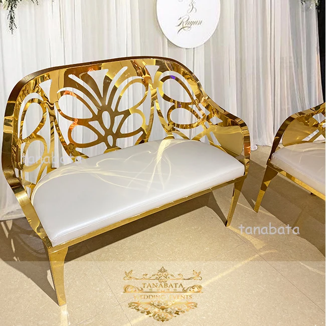 luxury throne gold stainless steel tea table and royal wedding sofa bride and groom