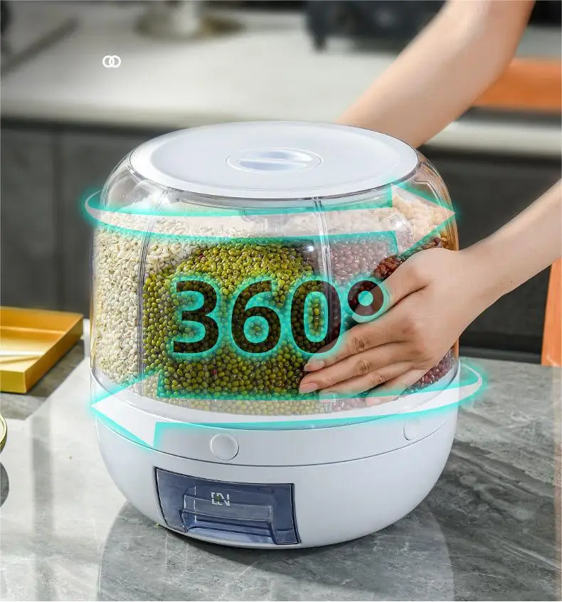 Divided Rice Bucket Rotating Grain Rice Storage Box Insect-proof and Moisture-proof Kitchen Food Storage Containers Carton 27*26