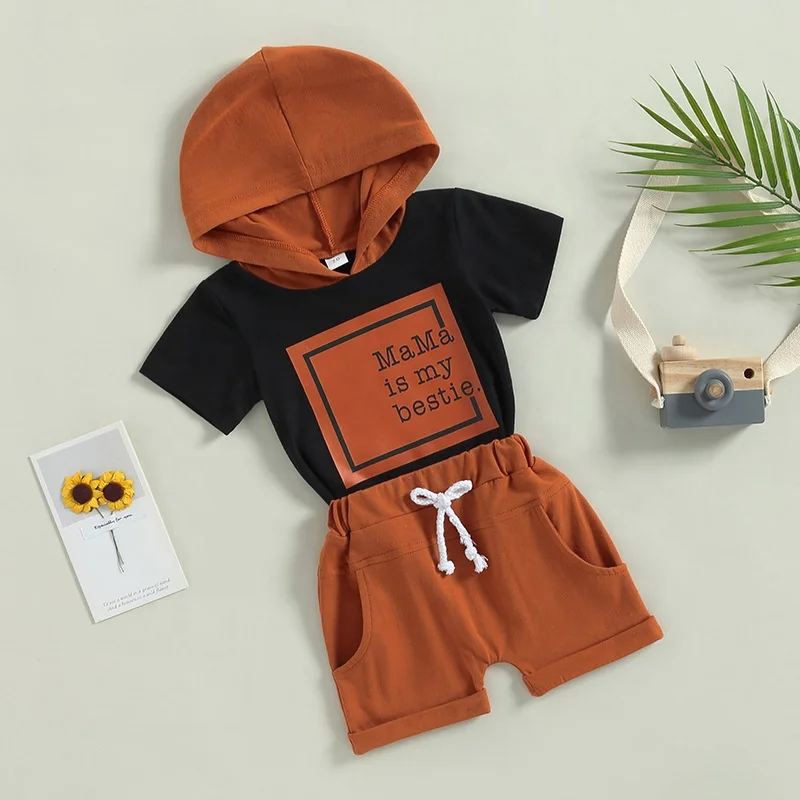 new designs handsome baby boy hooded T-shirt shorts set sports two sets children suit 9-12 month newborn baby clothing