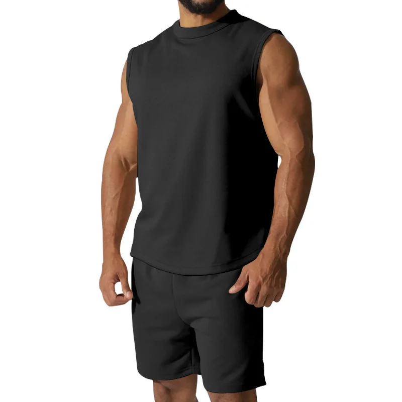 Solid Plus Size 3XL Hot Custom Logo Knitted Vest Shorts Two Piece Tracksuit Mens Sleeveless Summer Sweatshirts Set