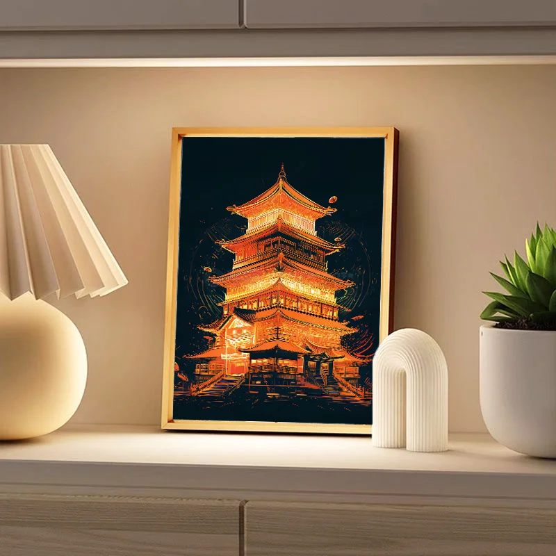 High Quality Light Painting Led Art Light Wooden Frame Lamp Frescoed Decorative 3 Colors Custom Photo Light Box