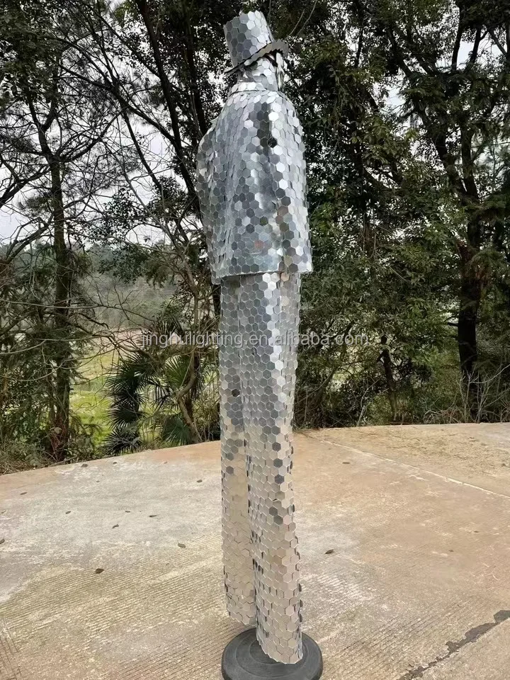 Mirror Man Cloth Hand Screw Silver Stilts Walker Show silver Suit Stage Dress Performance Costume Glass Cosplay Clothing