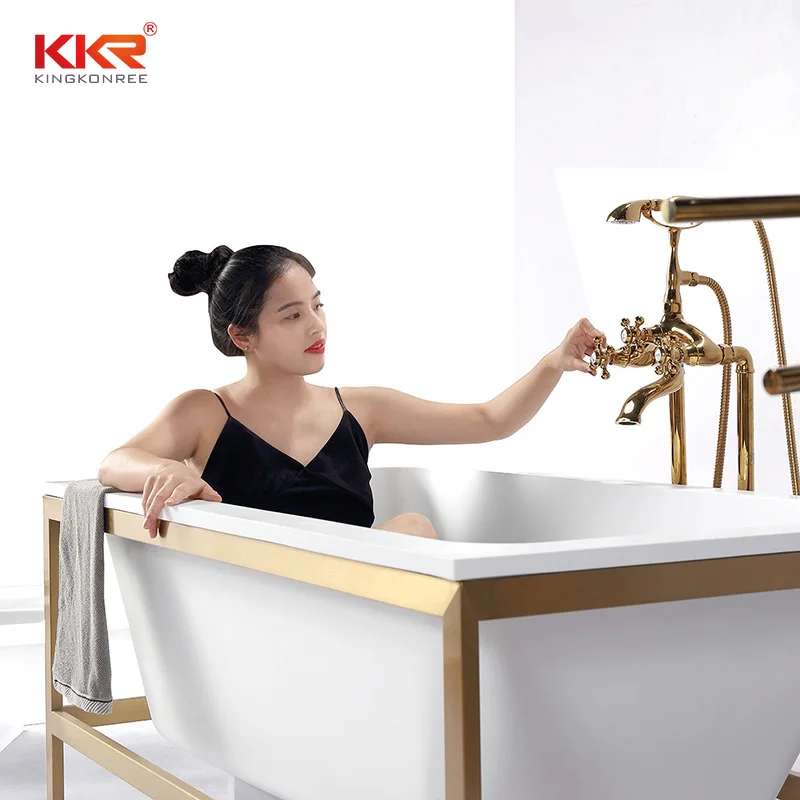 Прямоугольная белая отдельно стоящая Ванна, каменная ванна с полкой