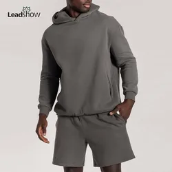 Wholesale Gym Plus Size Workout Tracksuit Organic Cotton Custom Logo Unisex Blank Clothing Hoodie Two Piece Shorts Sets Clothing