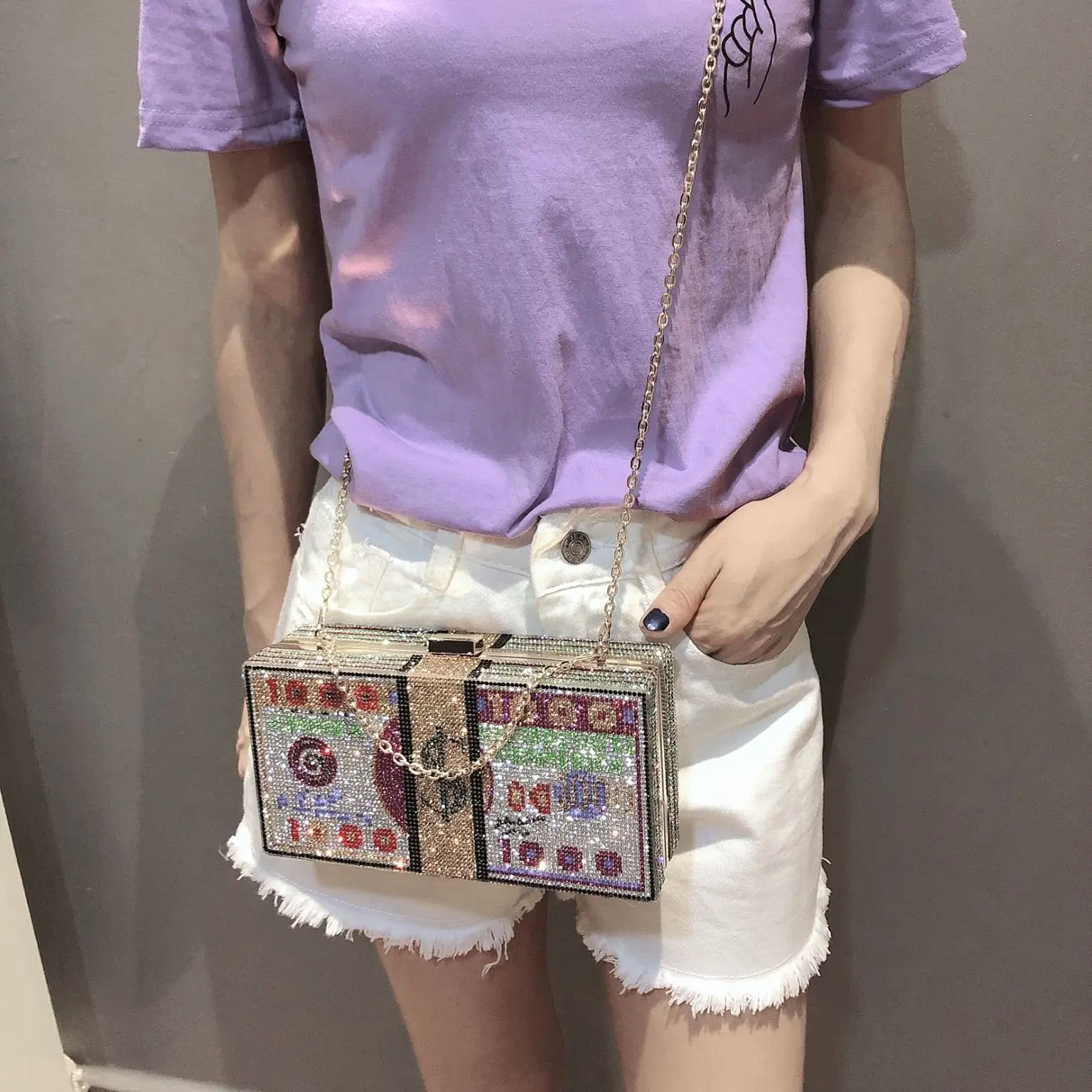 2023 Supplier Retail Luxury Rhinestone Dollar Evening Bag Ladies Clutch Bag Party