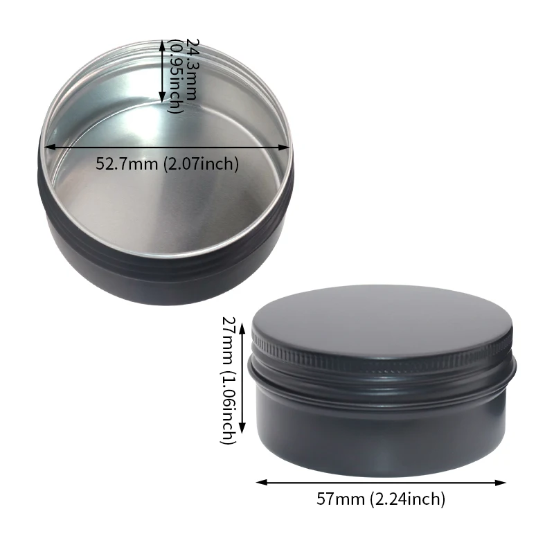 Metal aluminum black small round tin box for cosmetic