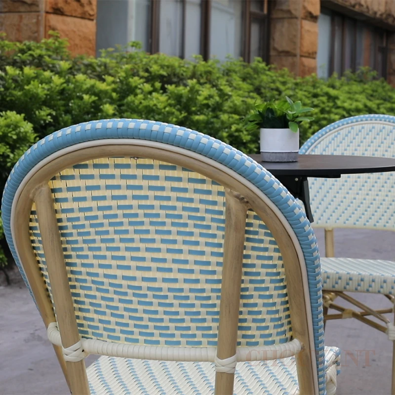 Terrace Stacked French wicker rattan chairs Paris Bamboo Garden Bistro Chairs Bistro bar chairs Outdoor aluminum furniture
