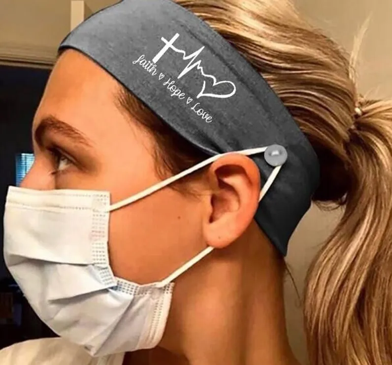 
Women accessories Elastic hair band Nurse Electrocardiogram Print Button Headband for Nurses Women facemask holder 