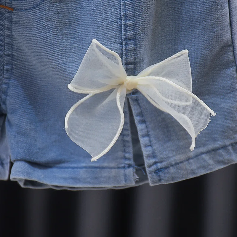 Conyson New Arrival Summer children outfits 1-4 Years Old Kids Girls Fashion Size 2 Pieces dot clothing denim shorts clothes Set