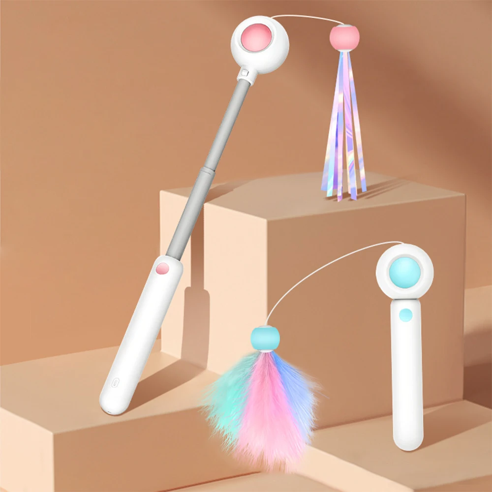 Wholesale 2 In 1 colorful Pet teaser stick Interactive Cat Laser Cat Wand Feather Wand For Indoor cat teaser stick