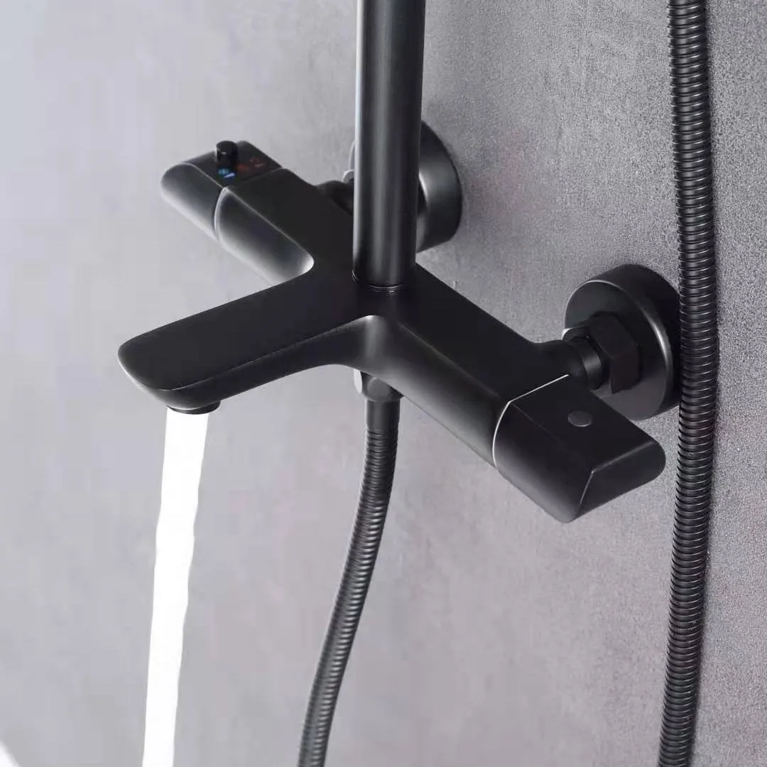 Top Quality Brass Thermostatic Shower Column With Rainfall Shower Head And Hand Shower For Bathroom