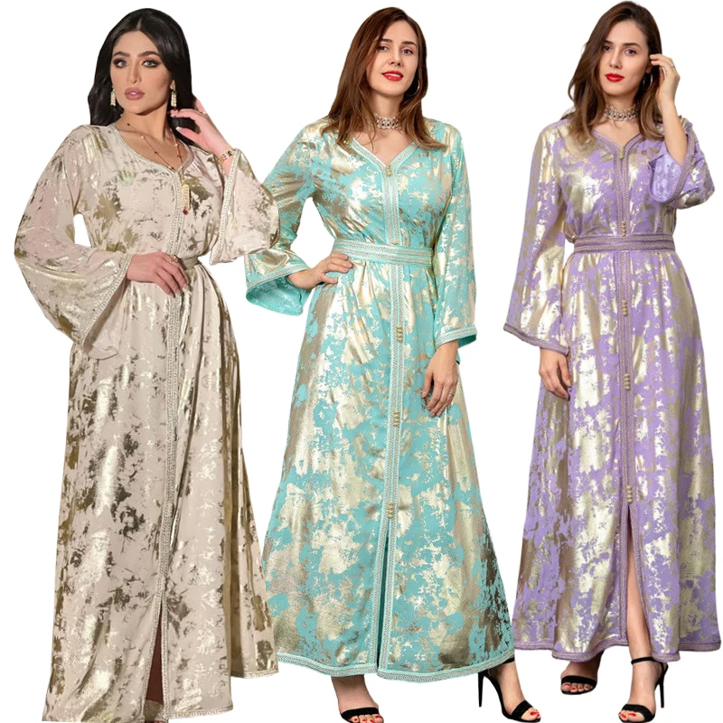 Abaya Dubai Best Selling Monsoon Women Muslim Dress Ramadan Bronzing Moroccan Kaftan Dresses Women Caftan Marocain