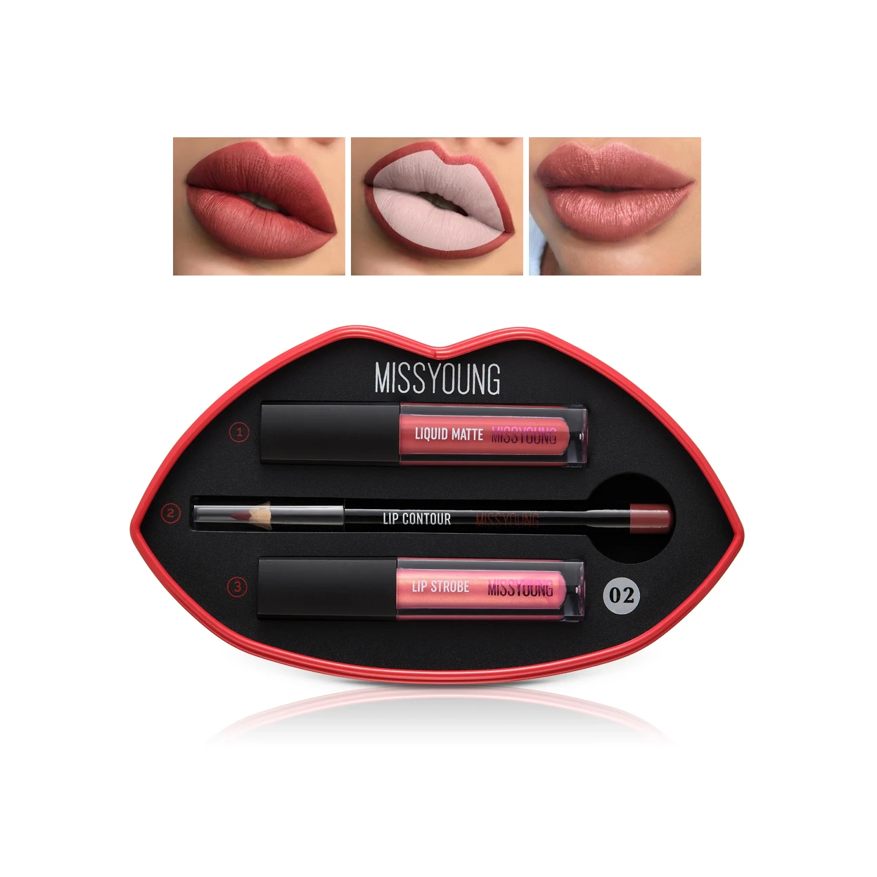 Fashion Style No Label Glitter Plumping Lip Gloss 3 in 1 Lip Makeup Kit Make Your Own Logo Matte Liquid Lipstick Gift Set