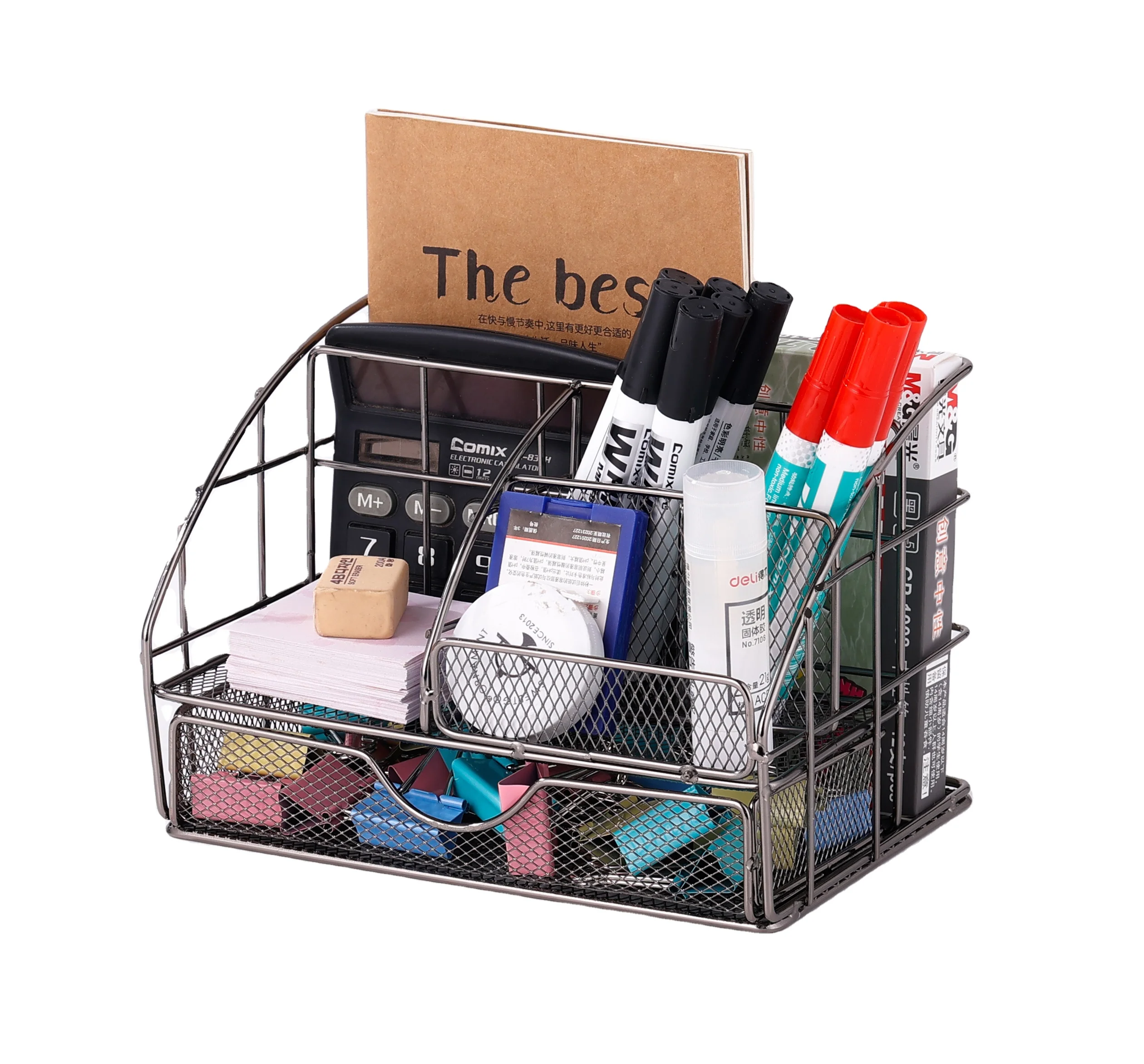 Nordic Wind Wire Office Desk Organizer Pen Holder With 6 Compartments For Desktop Receive