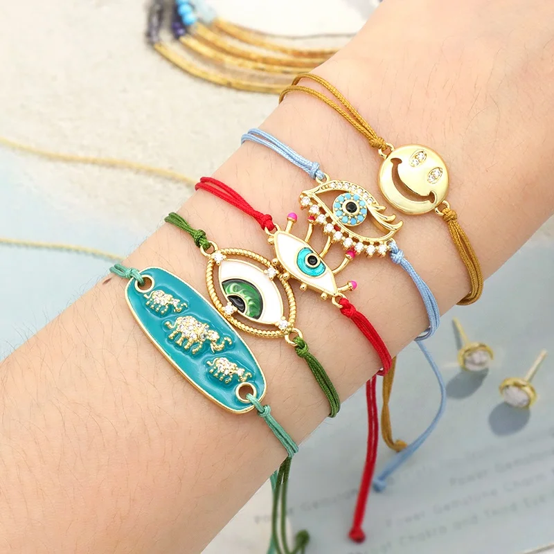 Wholesale good quality 18K gold plated turkish eye rope string adjustable bracelet evils eye bracelet