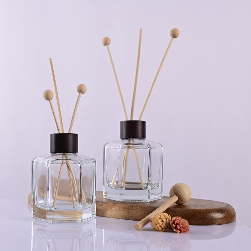 Refillable Aroma Oil Bottle Reed Diffuser Sticks Air Freshener Perfume Glass Bottle With Wooden Cap