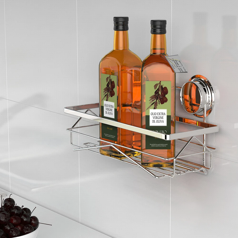 Stainless Steel Bathroom Storage Basket Bath Wall Shelf Gel Holder Suction Cup Shower Caddy