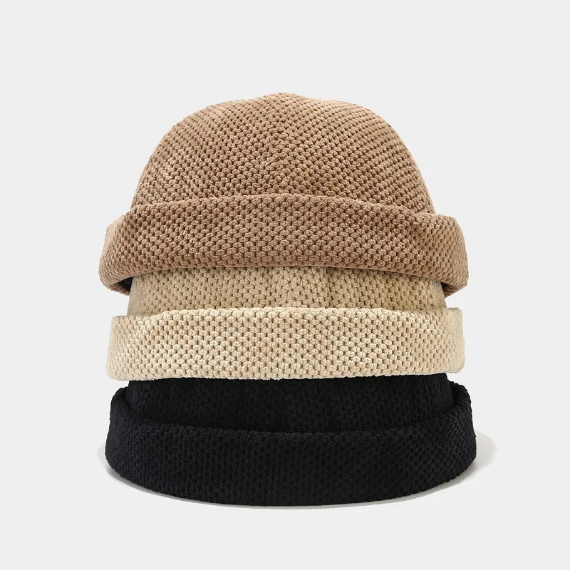 High quality cap winter warm vintage cap round top brimless style fashion hat custom logo