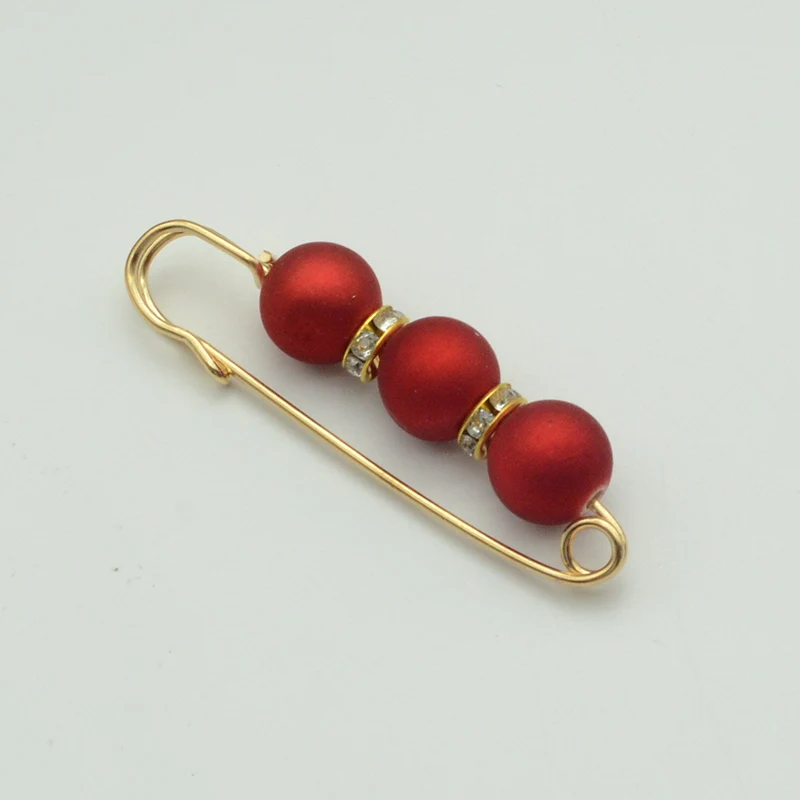 6cm 2.25 inch Golden Simply Brooch With Three Matte Beads Jewelry Kilt Safety Pins