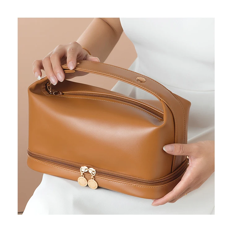 Large Capacity Soft PU Ins Style Makeup Bag Portable Waterproof Toiletry Punch Cosmetic Bag for Women