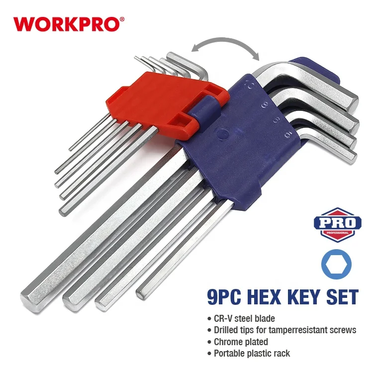 WORKPRO 9PC Metric 1.5mm  2mm 2.5mm 3mm 4mm 5mm 6mm 8mm 10mm Chrome-vanadium Steel Allen Wrench Hex Key Set