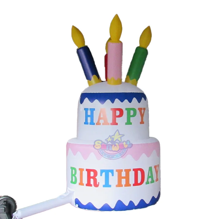 Vivid color happy birthday inflatable cake model for decoration/advertising