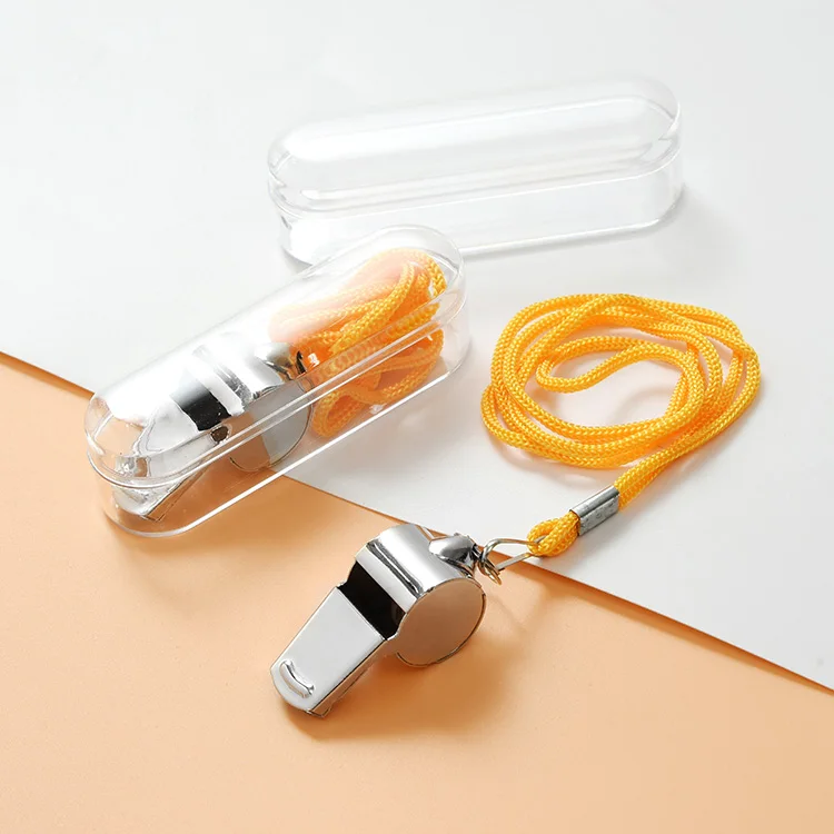 Wholesale custom logo Party Referee Sports School Football Rugby turbo metal whistle with lanyard