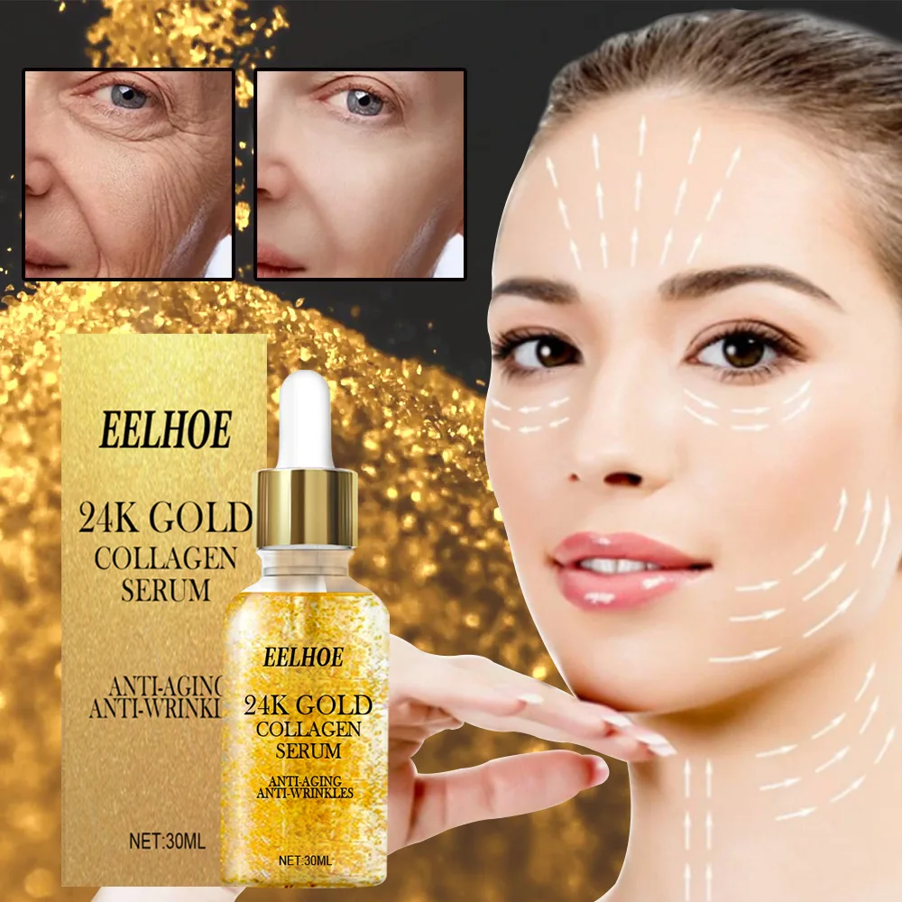 Organic Best Anti Aging Wrinkle Hyaluronic Acid Polypeptides Whitening Glow 24 K 24k Gold Face Serum for Face