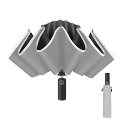Three Folding Button Innovative Solar Umbrella With Reflective Strip To Automatic Led Light Reverse Rain Umbrella