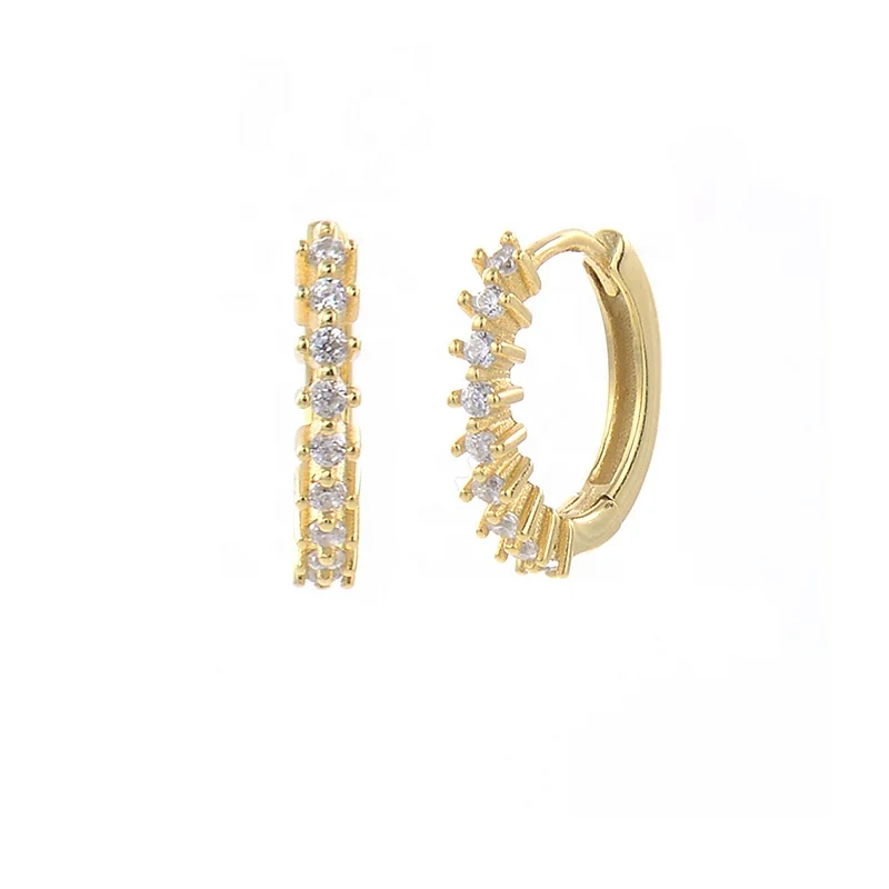 quality zircon hoop earrings for women minimalist 925 sterling silver 14K Gold plated Huggie earrings