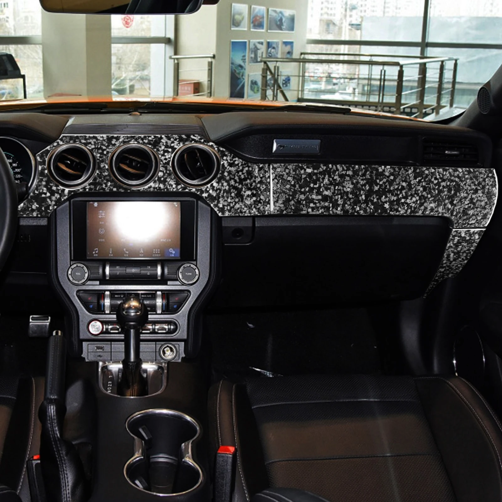 LHD Customized forged grain carbon fiber Instrument panel decoration kit for Ford Mustang 2015-2020 Auto interior refit