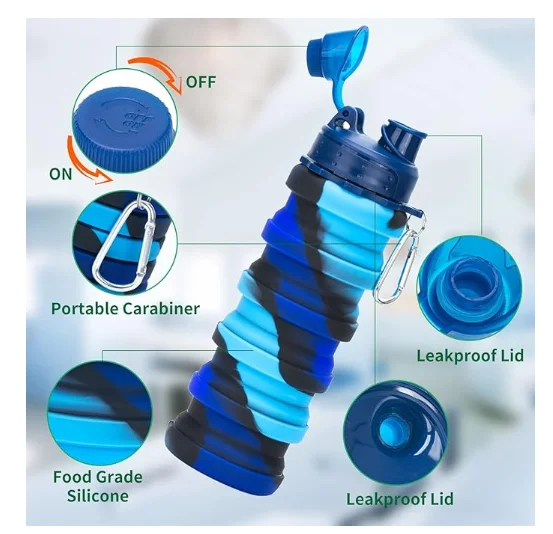 Collapsible Water Bottles Silicone Travel Water Bottle BPA Free Foldable Sport Water Bottles with  Twist Cap for Camping