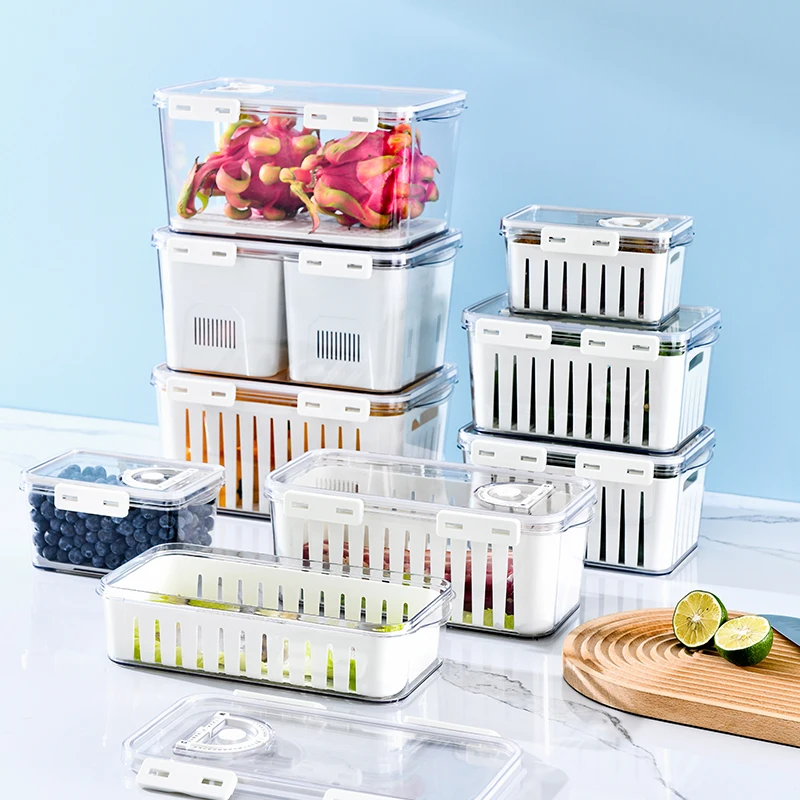 2022 Fridge-Organizer Fridge Organizer PET Storage Box Boxes Containers With Flip Lid Divider Refrigerator