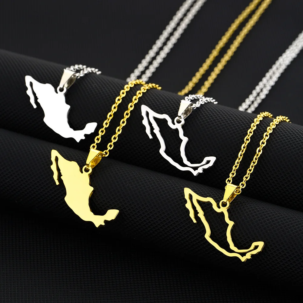 Fashion Mexico Map Pendant Necklace for Men & Women Titanium Steel Gold Silver Color Choker Mexican Outline Jewelry Gifts