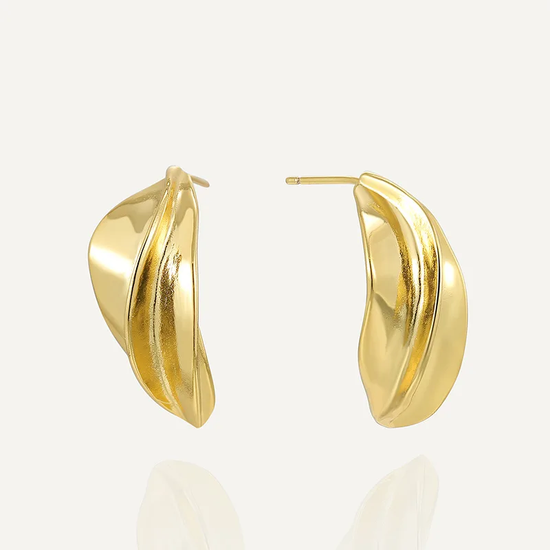 South Korea fashion niche creative petal earrings copper plated 18K gold simple everything with ins cold wind earrings