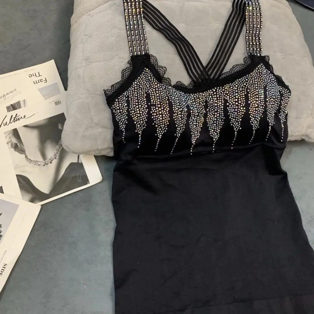 New Korean Hot Elastic Suspender Bottomless Rhinestone Shirt Inside Light Vest Top Outside