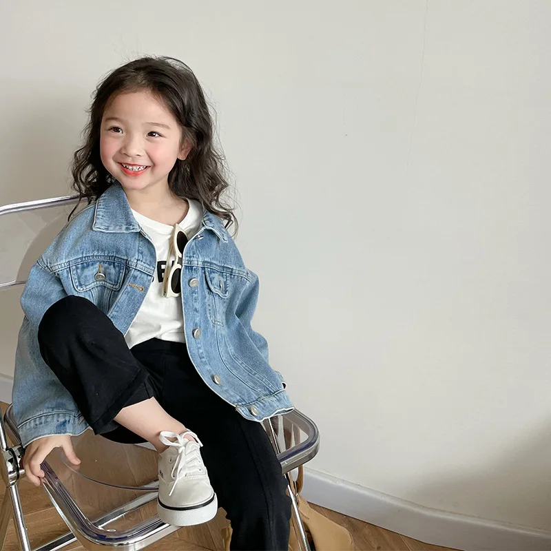 S055 Rts Fashion Custom Denim Jacket Button up Winter Jackets Baby Kids Girls Jeans Coats