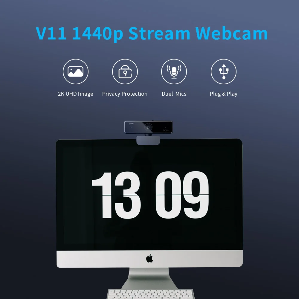 V11 Portable 1440p Online Webcam Auto Face Tracking Conference Camera with 4-element MEMS microphone array
