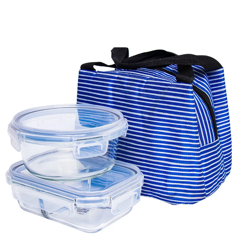 Citylife Food Fresh 36oz 2 Compartment Portable Food Take Out Glass Meal Prep Containers with PP Lid Lunch Bag