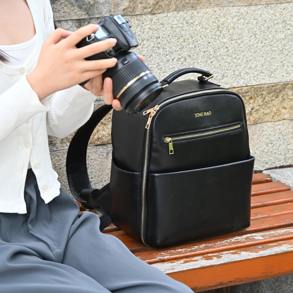 Best selling Women Men Travel Waterproof dslr Camera Backpack Video Camera Bag Fashion pu vegan Leather Backpack camera Bags
