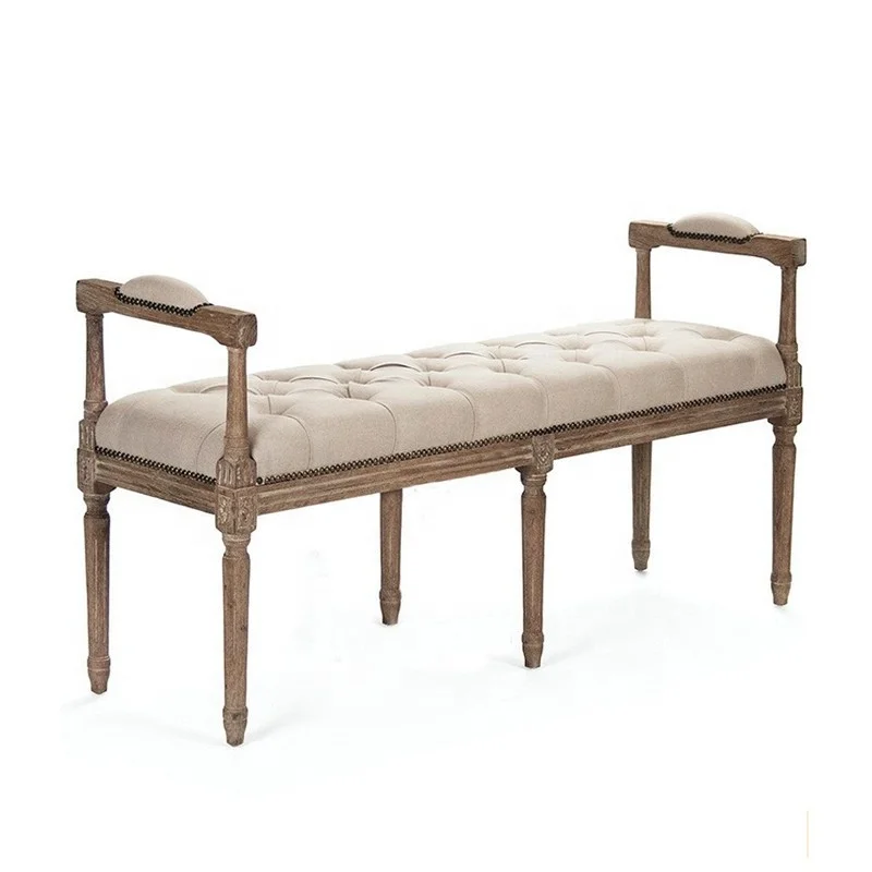 Luxurious Antique Wooden decoration Foot Rest Bed End Stool Oak shoe stool bench bench Bedroom and living room furniture