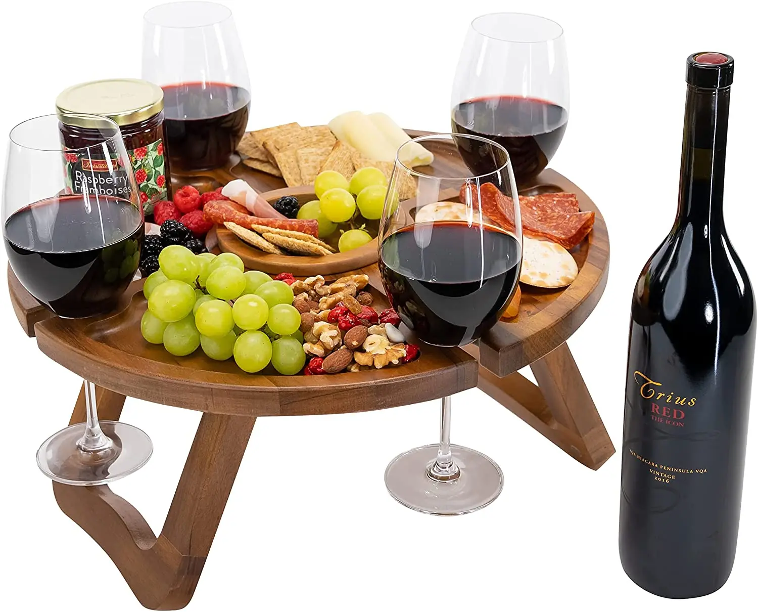 Wooden Outdoor Folding Picnic Table Portable Wine Table with Glass Holder
